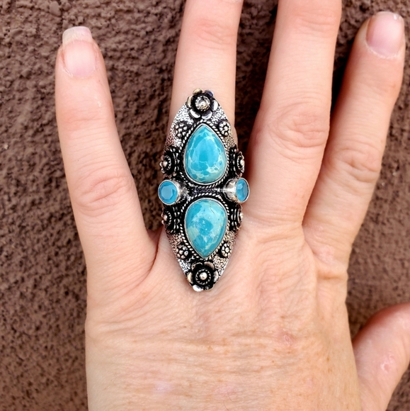 New Mosaic Jasper and Chalcedony 925 Silver Statement Ring. - Picture 10 of 16